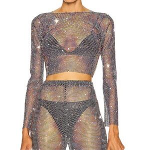 Dazzling Mesh Long Sleeve Crop Top
